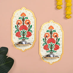 Motif Jharokha Tealight Candle Holder With Lippan Art Set Of 2