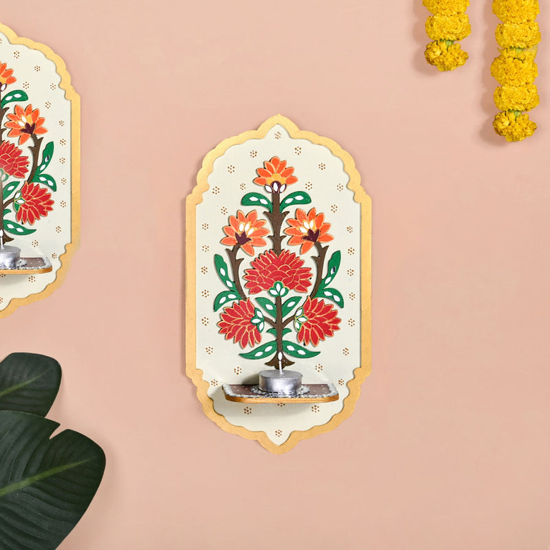 Motif Jharokha Tealight Candle Holder With Lippan Art Set Of 2