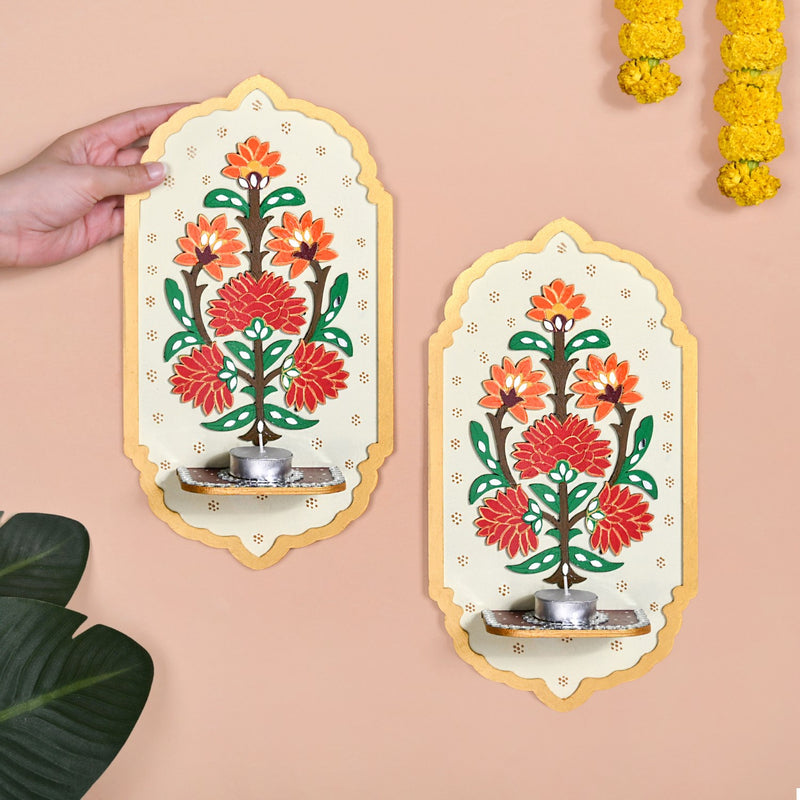 Motif Jharokha Tealight Candle Holder With Lippan Art Set Of 2