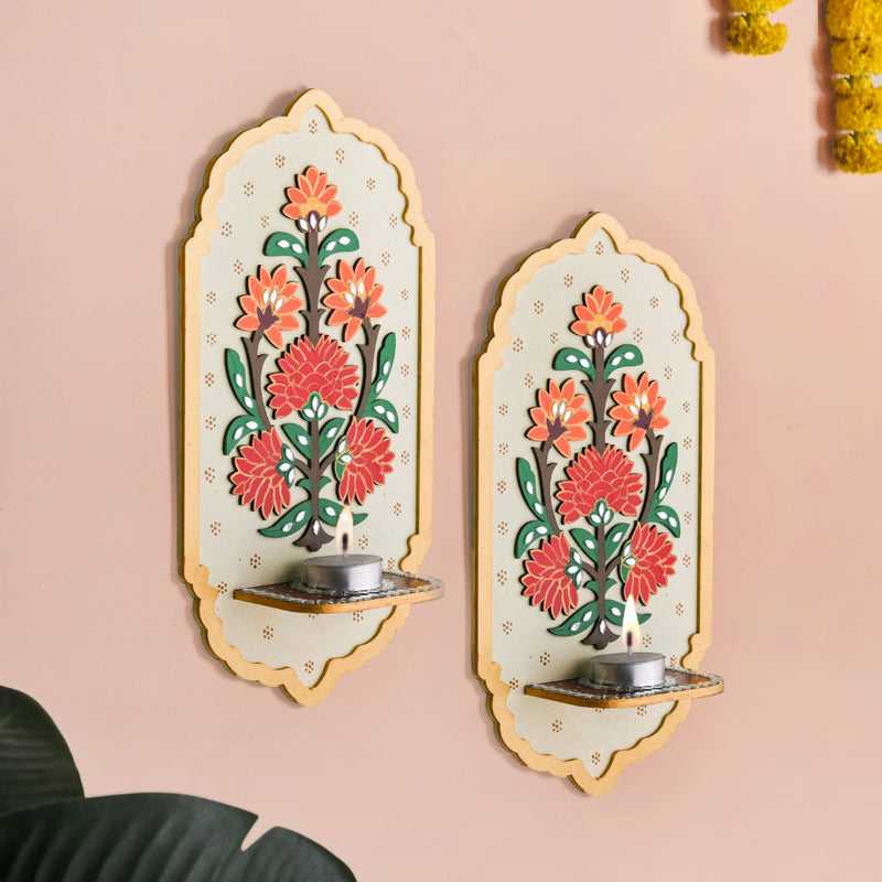 Motif Jharokha Tealight Candle Holder With Lippan Art Set Of 2