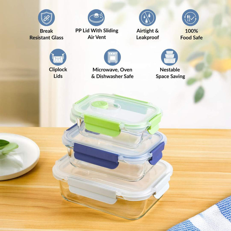 Kaleido Food Containers With Air Vents Set Of 3 370ml 660ml 1000ml