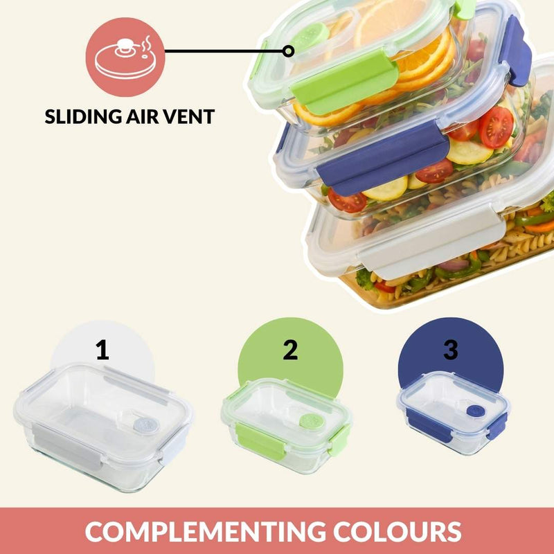 Kaleido Food Containers With Air Vents Set Of 3 370ml 660ml 1000ml