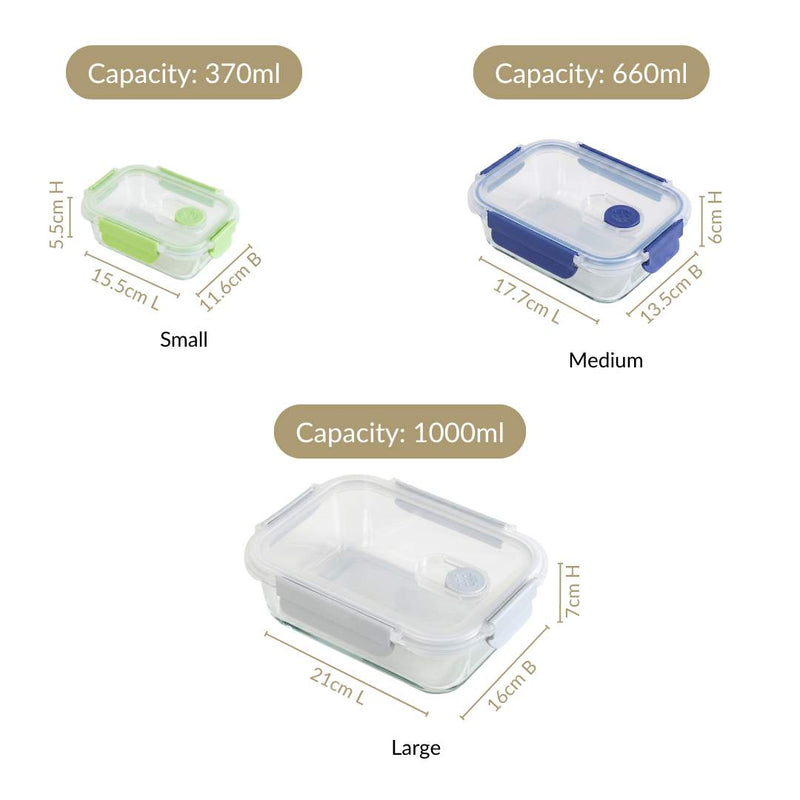 Kaleido Food Containers With Air Vents Set Of 3 370ml 660ml 1000ml
