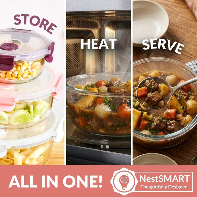 Kaleido Round Stackable Food Containers With Air Vents Set Of 4 390ml 630ml 960ml 1400ml