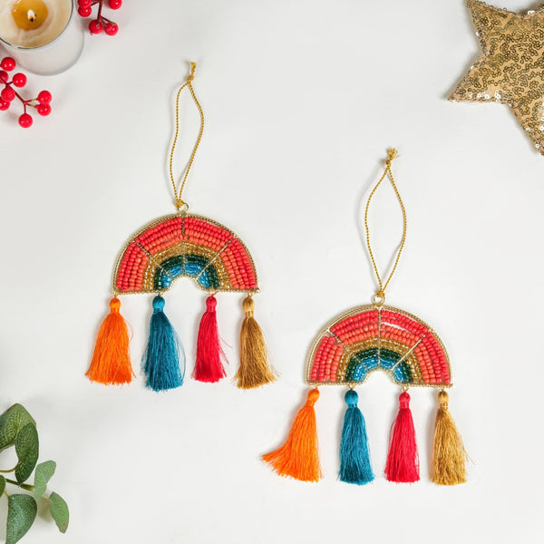Rainbow Christmas Ornament Set of 2 Multicolour
