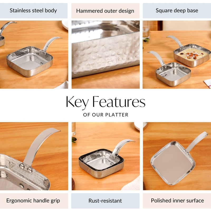 Multipurpose Hammered Stainless Steel Serving Pan Set Of 2