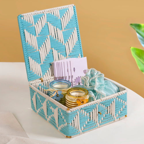 Multipurpose Handwoven Storage Basket Blue And White