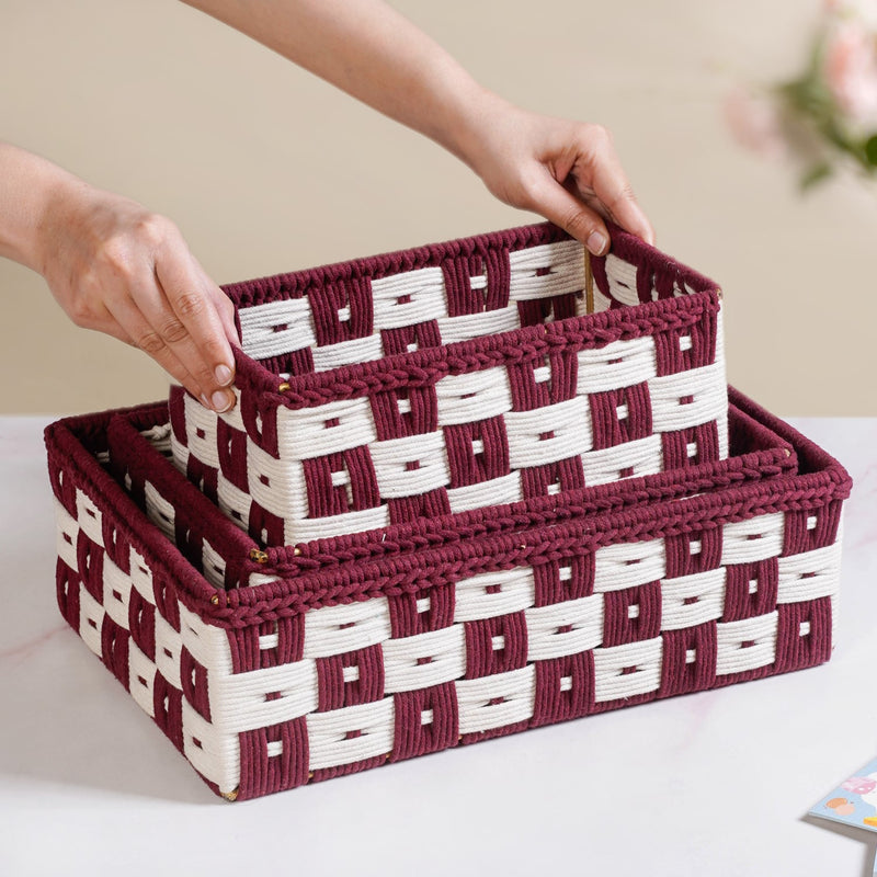 Multipurpose Storage Basket Set Of 3 Burgundy