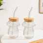 Mushroom Borosilicate Glass Tumbler Set Of 2 With Straw 500ml