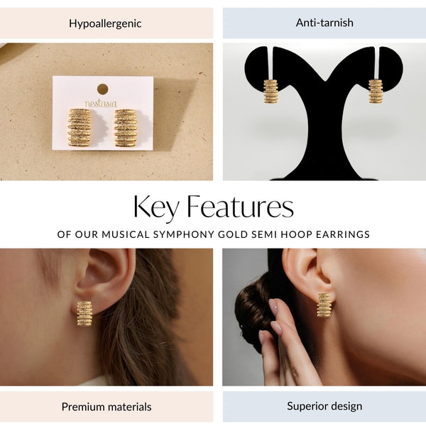 Musical Symphony Gold Semi Hoop Earrings