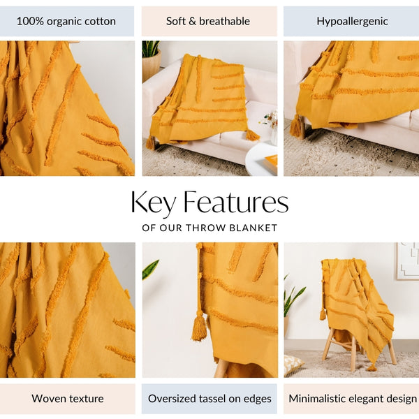 Mustard Morning Tufted Pure Cotton Throw