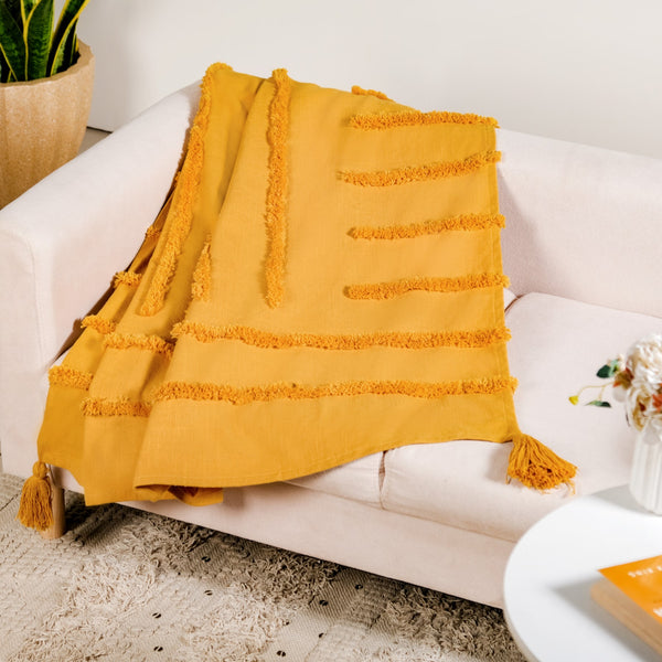 Mustard Morning Tufted Pure Cotton Throw