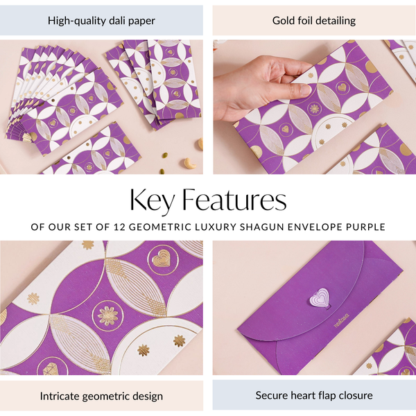 Set Of 12 Luxury Gifting Envelope For Weddings And Birthdays Purple