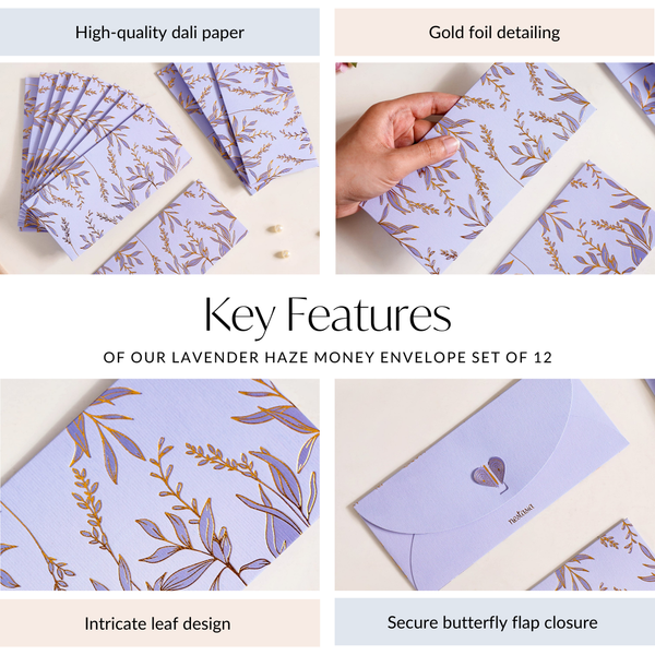 Lavender Leaf Paper Money Envelope For Weddings Set Of 12