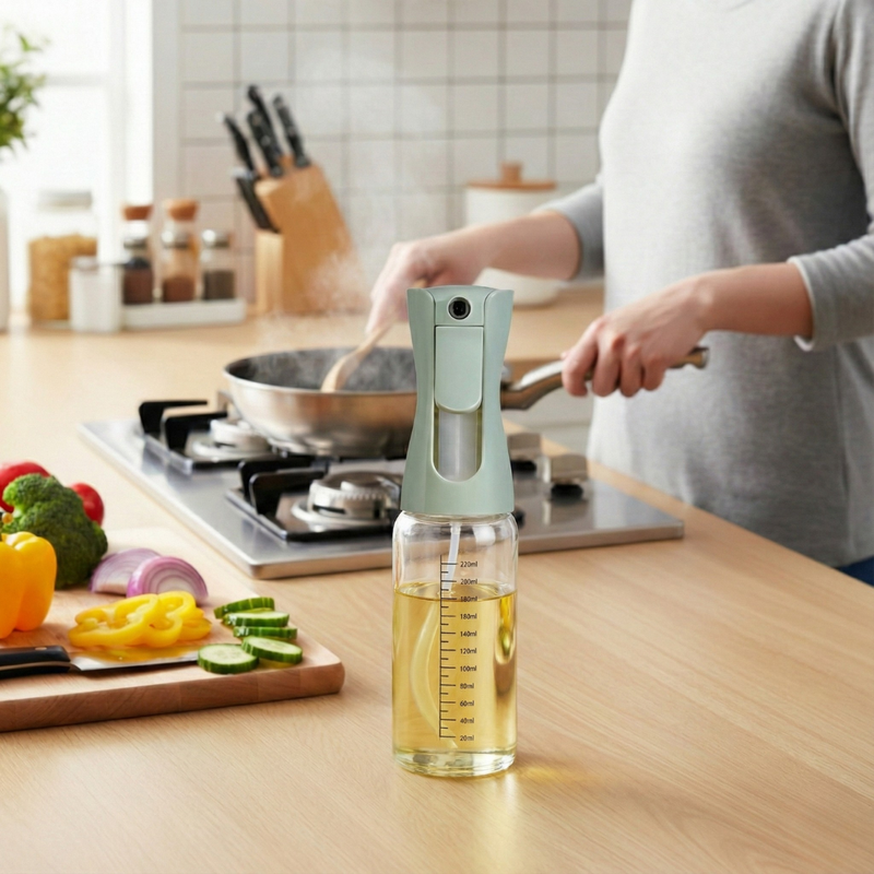 Gourmet Clear Glass Oil Bottle Sage Green 220ml