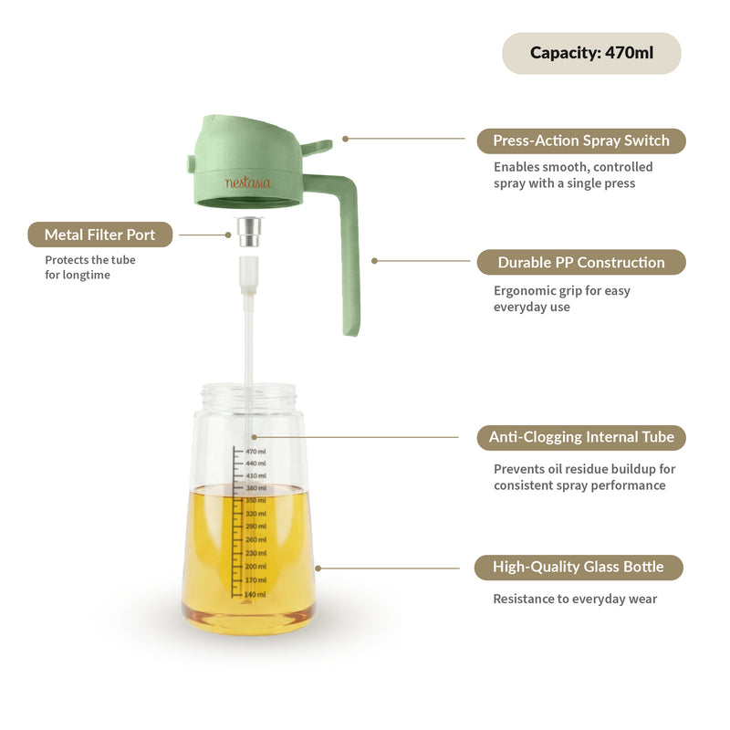 Spray And Pour Oil Dispenser Bottle Green 470ml With Spoon