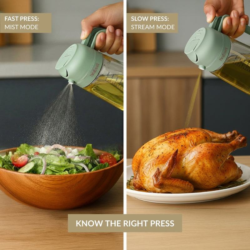 Spray And Pour Oil Dispenser Bottle Green 470ml With Spoon