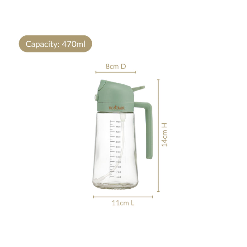 Spray And Pour Oil Dispenser Bottle Green 470ml With Spoon