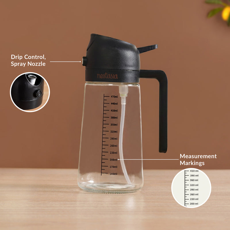 Spray And Pour Oil Dispenser Bottle Black 470ml With Spoon
