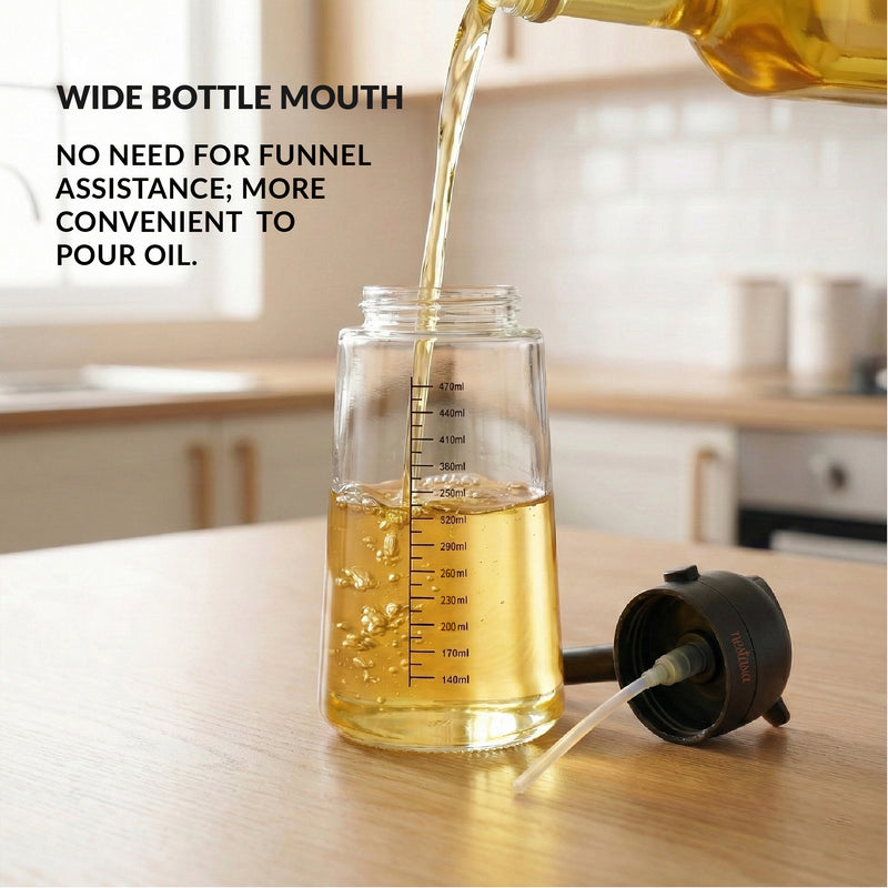 Spray And Pour Oil Dispenser Bottle Black 470ml With Spoon