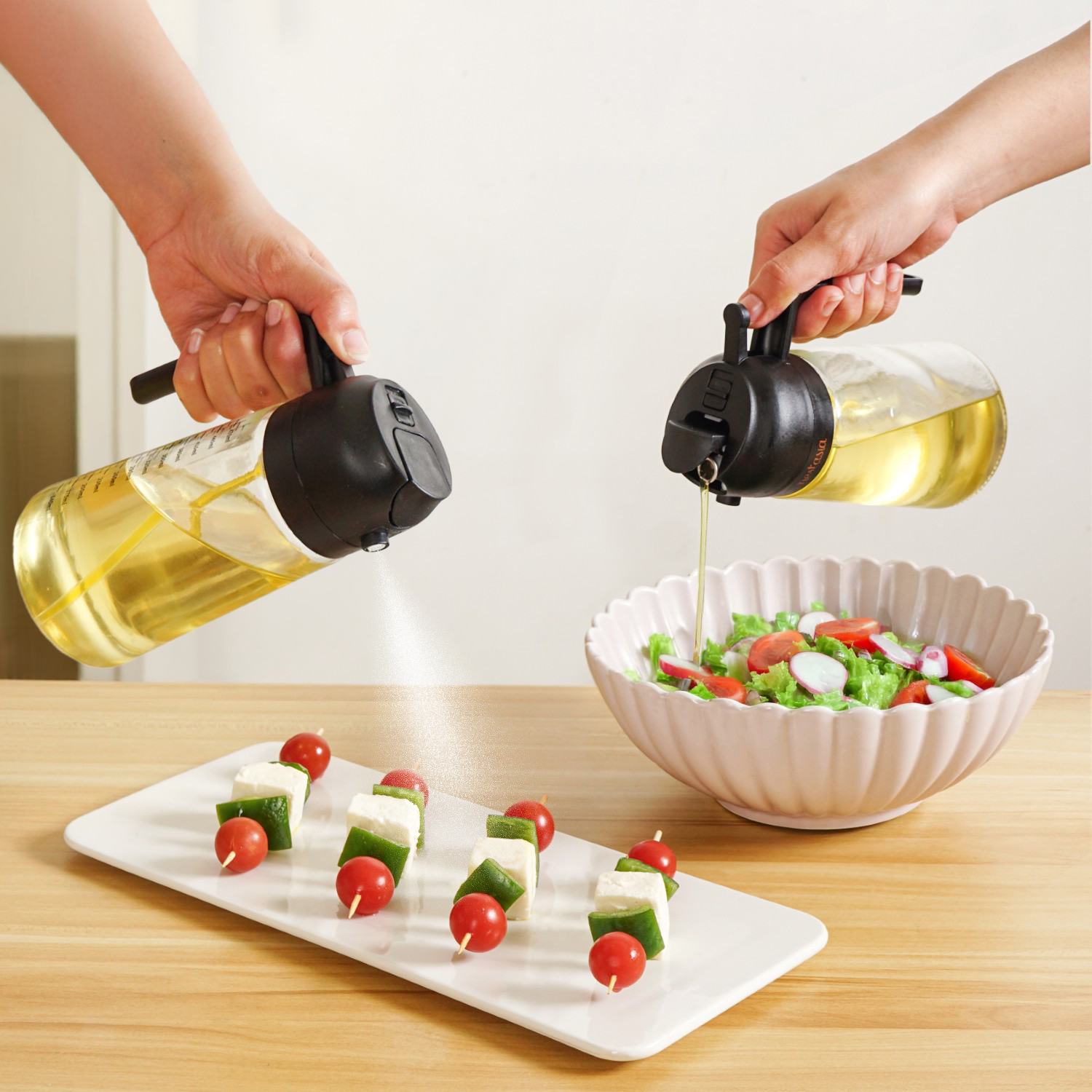 Spray And Pour Oil Dispenser Bottle Black 470ml With Spoon