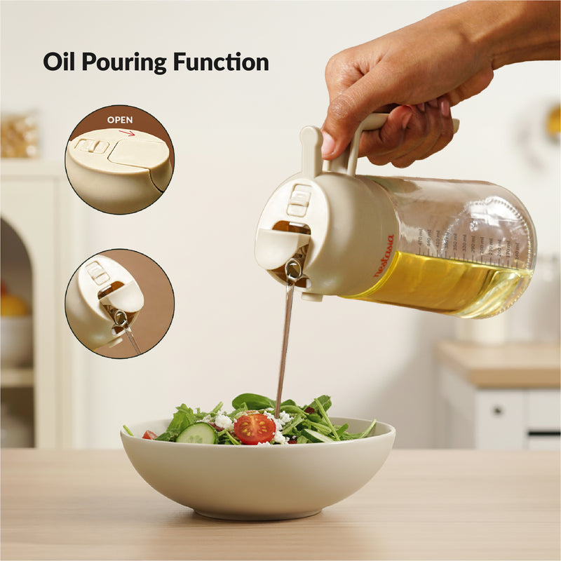 Spray And Pour Oil Dispenser Bottle Beige 470ml With Spoon