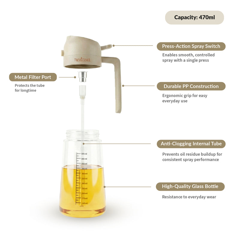 Spray And Pour Oil Dispenser Bottle Beige 470ml With Spoon