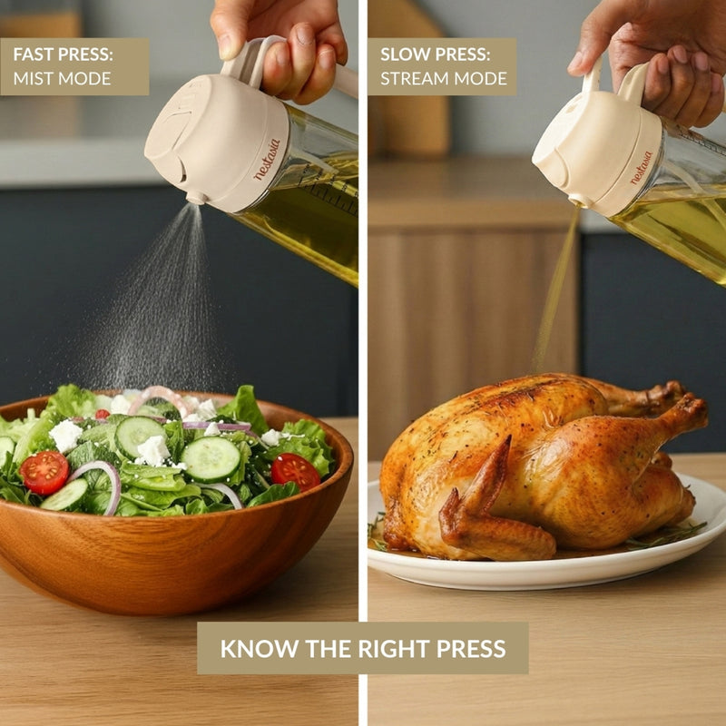 Spray And Pour Oil Dispenser Bottle Beige 470ml With Spoon