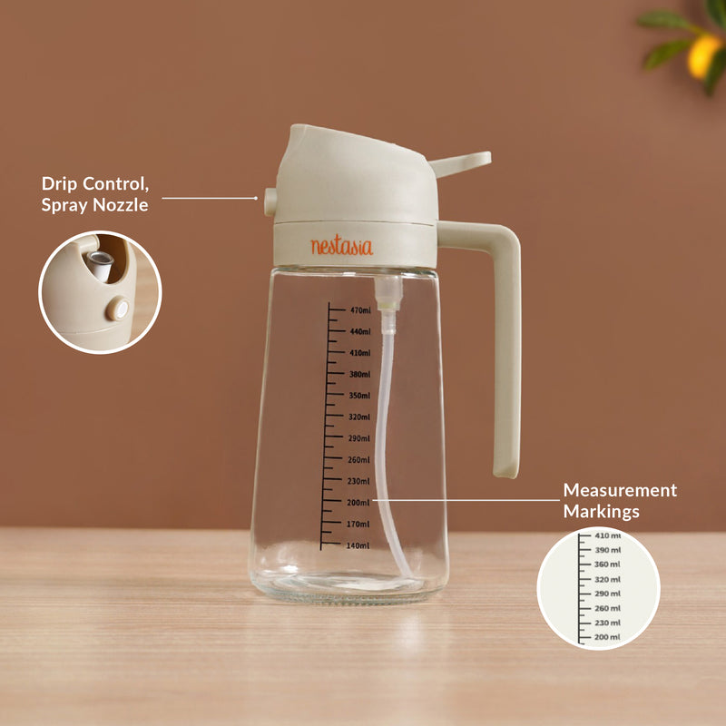 Spray And Pour Oil Dispenser Bottle Beige 470ml With Spoon