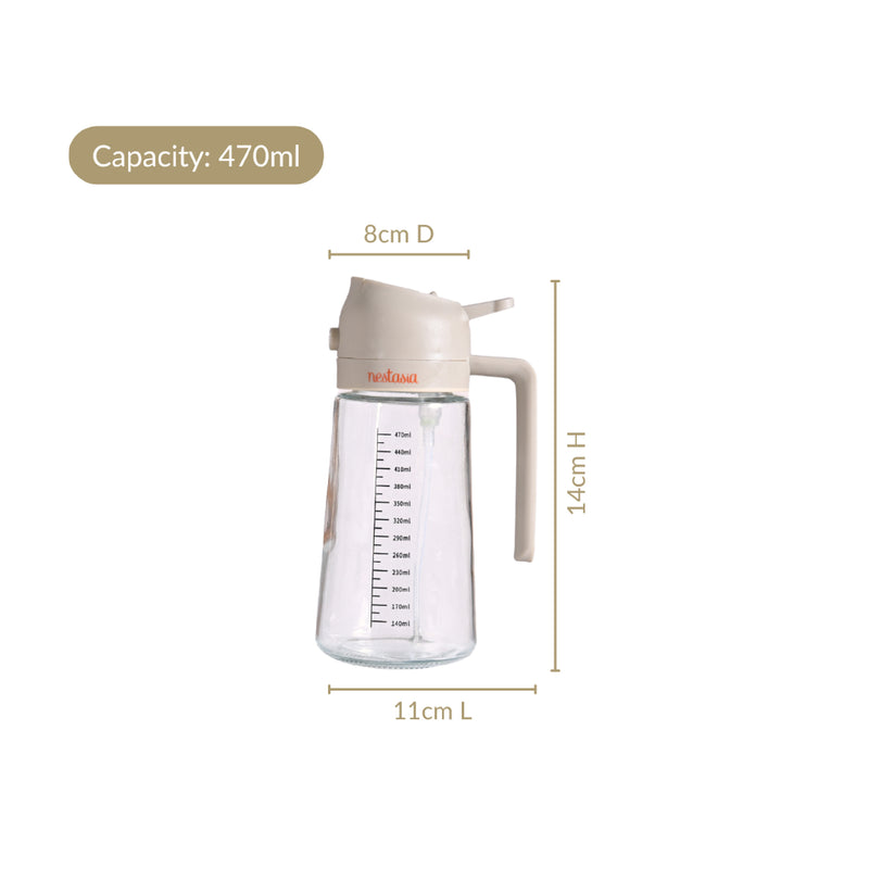 Spray And Pour Oil Dispenser Bottle Beige 470ml With Spoon