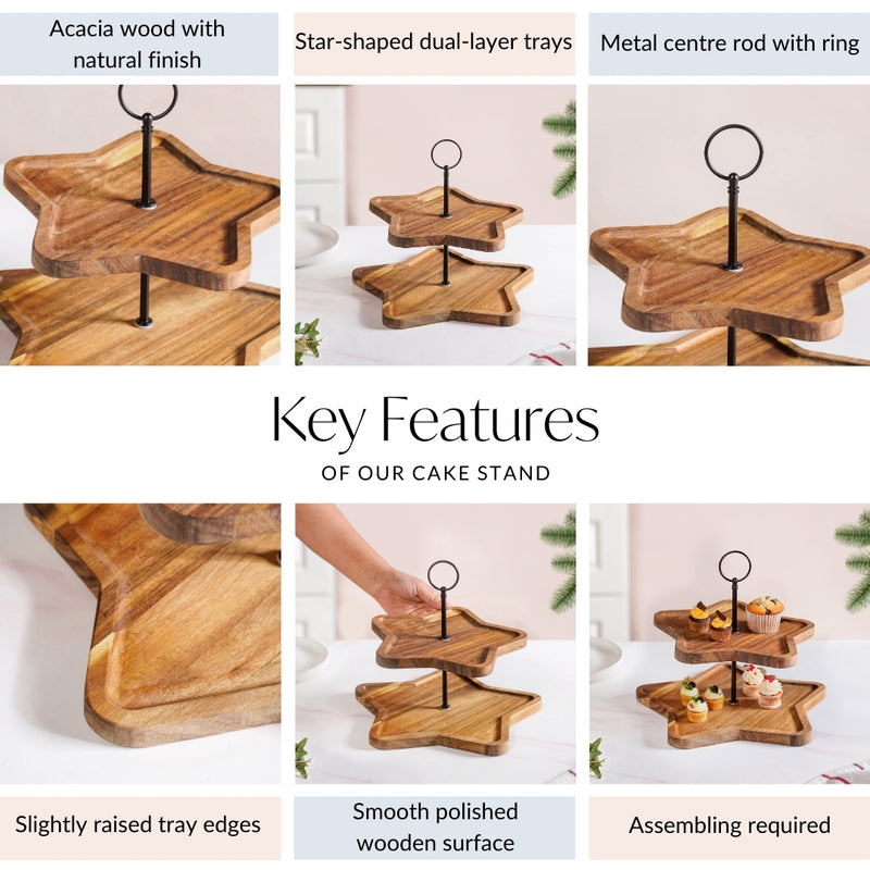 Star 2 Tier Wooden Cake Stand