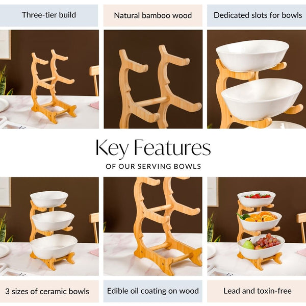 White 3 Tier Ceramic Fruit Bowl With Stand