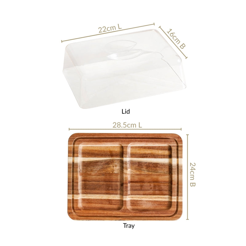 Acacia Wood Bread Box With Transparent Cloche 22cm