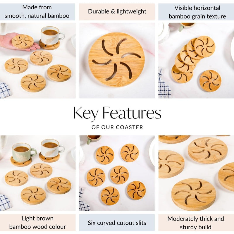 Pinwheel Bamboo Coaster Set Of 6