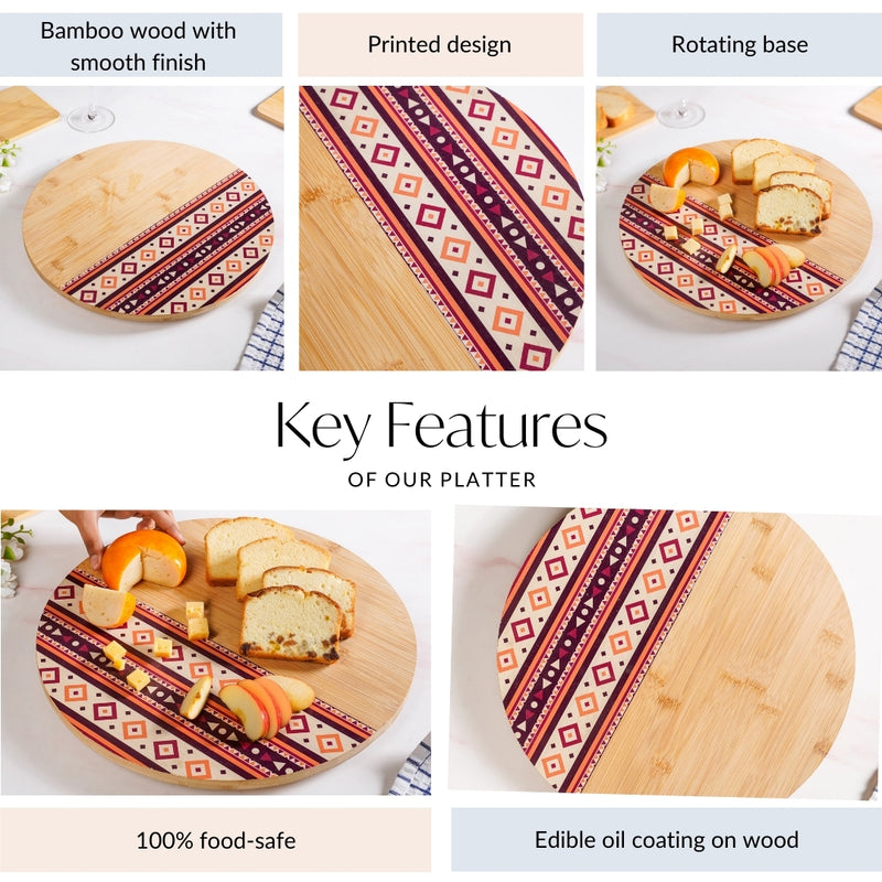 Aztec Pattern Lazy Susan Serving Platter 13 Inch