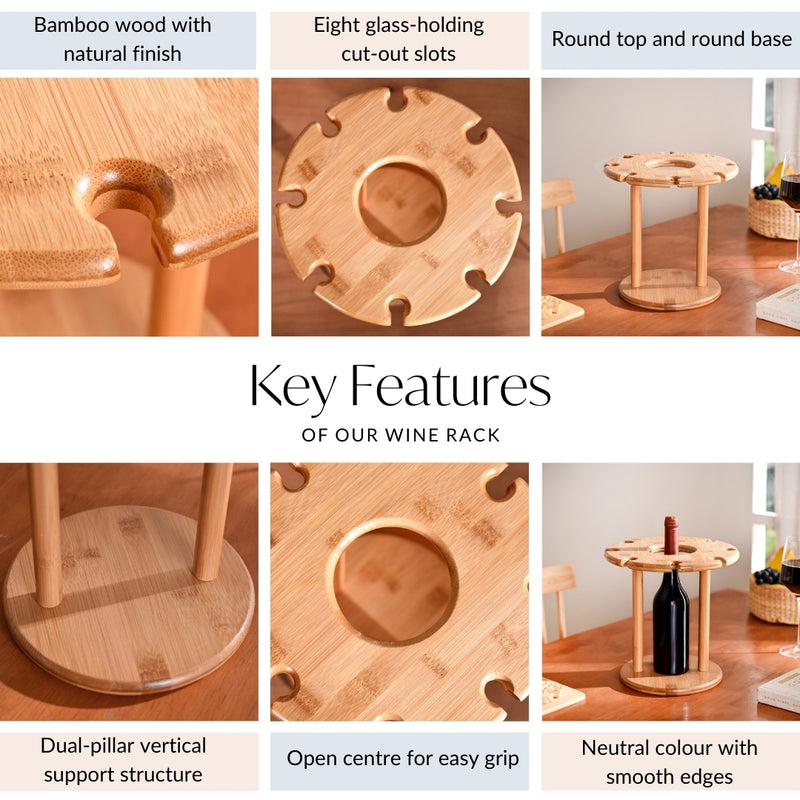 Mod Round Wooden Wine Bottle And Glass Holder