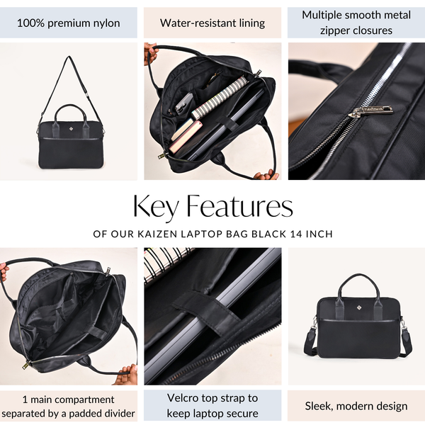 Kaizen Laptop Bag Black 14 Inch