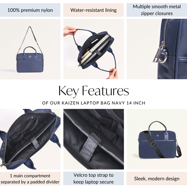 Kaizen Laptop Bag Navy 14 Inch