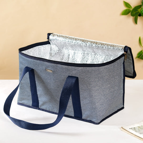 Navy Blue Striped Insulated Food Picnic Bag 30 L