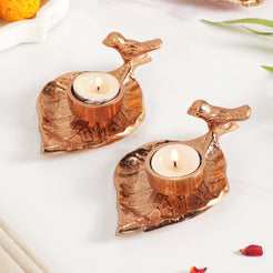 NestGlow Rose Gold Aluminium Tealight Candle Holder Set Of 2