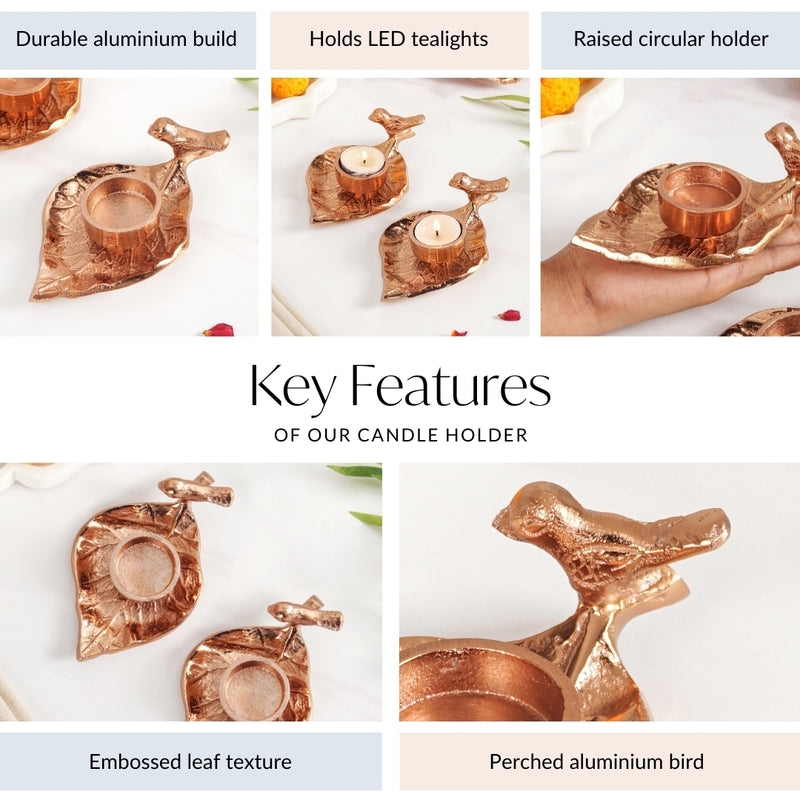 NestGlow Rose Gold Aluminium Tealight Candle Holder Set Of 2