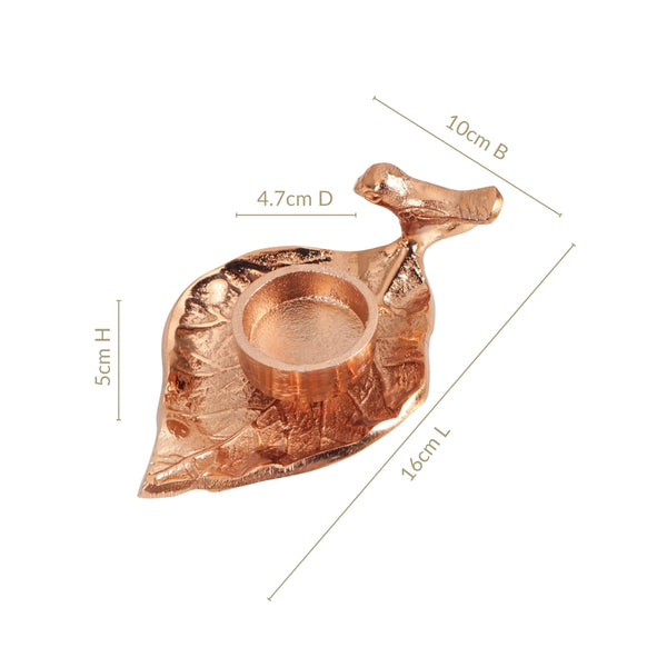NestGlow Bird Leaf Tealight Candle Holder Set Of 2 Rose Gold