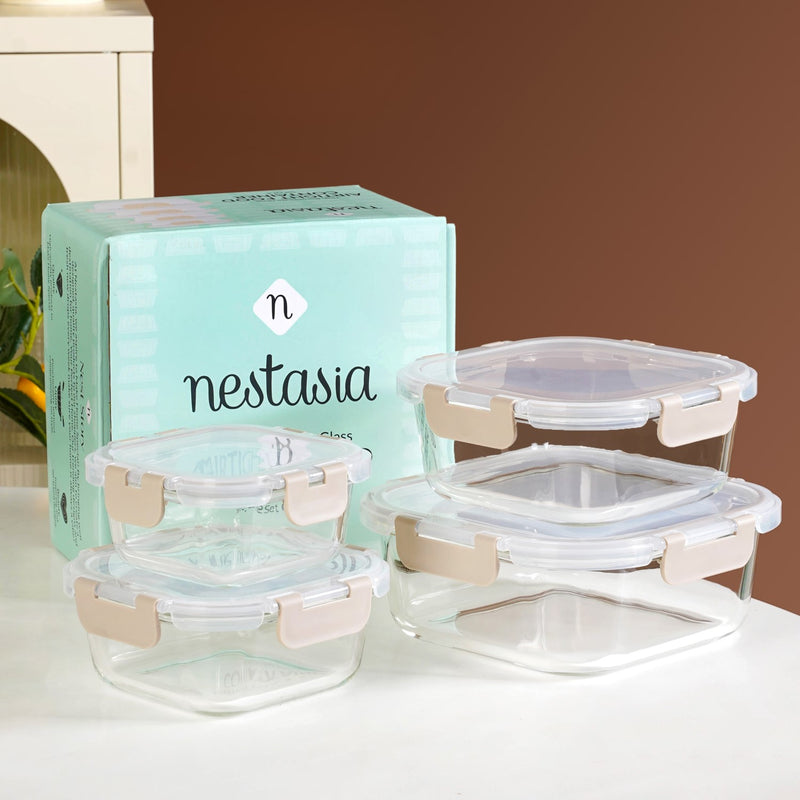 Nestro Airtight Food Storage Square Container Set Of 4 Beige