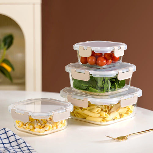 Nestro Airtight Food Storage Square Container Set Of 4 Beige