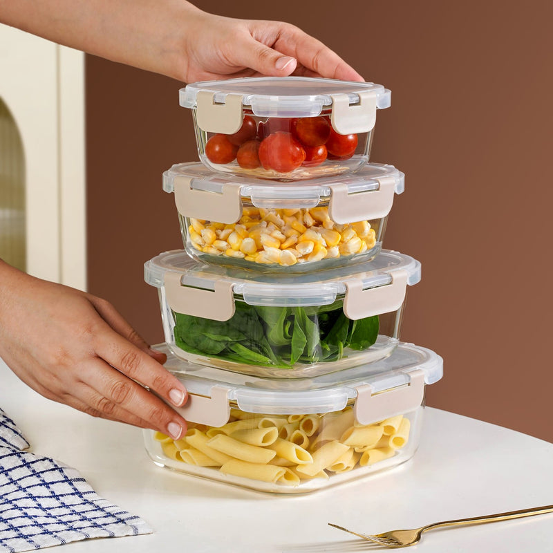 Nestro Airtight Food Storage Square Container Set Of 4 Beige