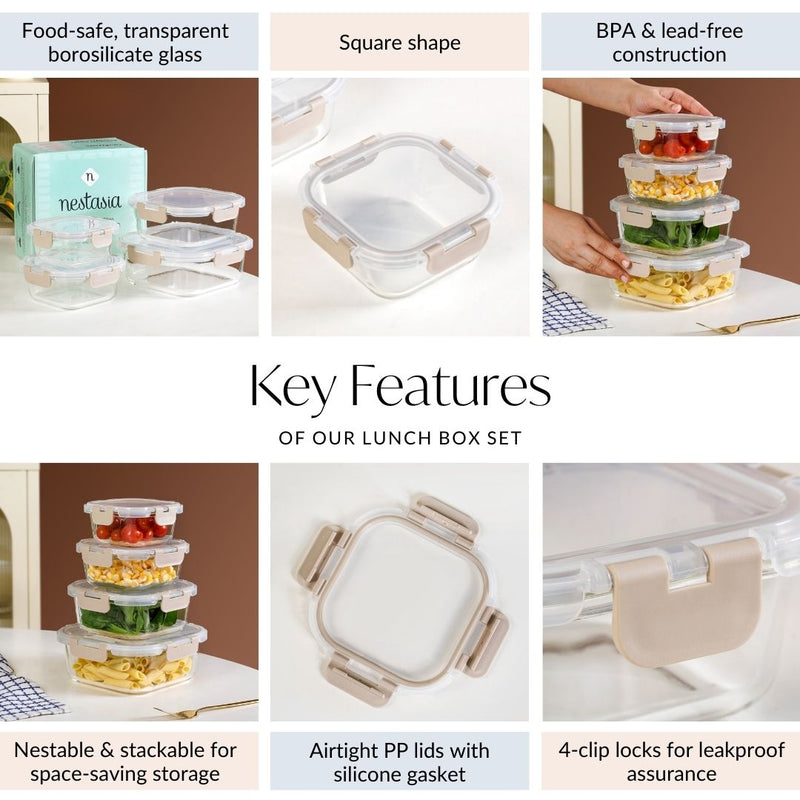 Nestro Airtight Food Storage Square Container Set Of 4 Beige