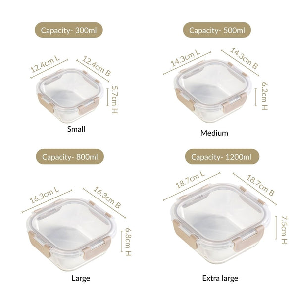 Nestro Airtight Food Storage Square Container Set Of 4 Beige