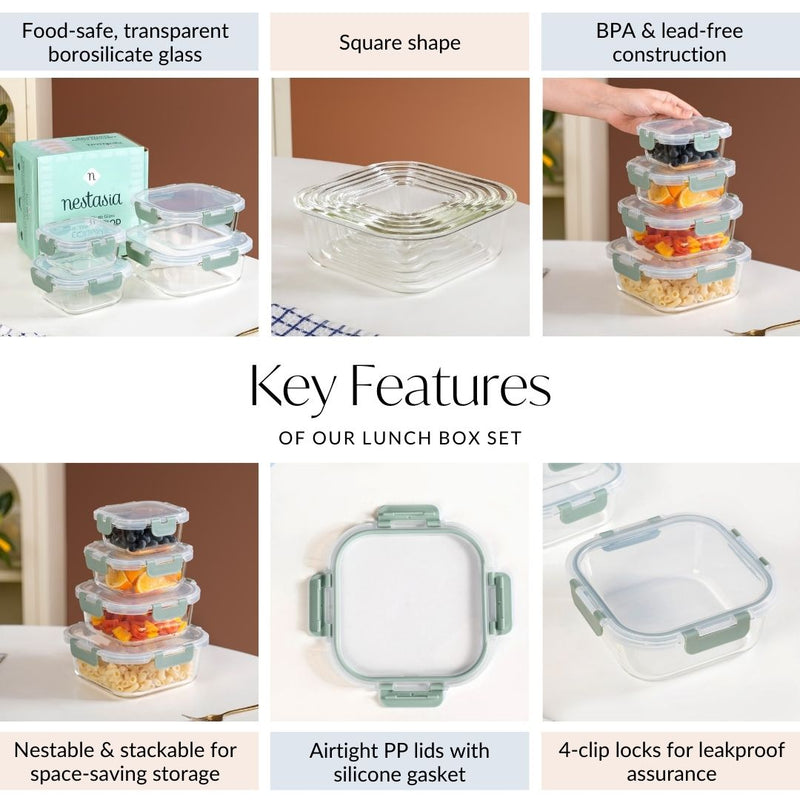 Nestro Airtight Food Storage Square Container Set Of 4 Green