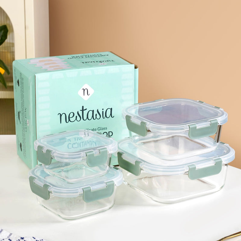 Nestro Airtight Food Storage Square Container Set Of 4 Green