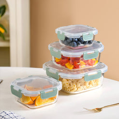 Nestro Airtight Food Storage Square Container Set Of 4 Green
